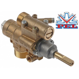 Robinet de gaz PEL23S/O, intrare M28x1,5 mm, iesire M24x1,5 mm, racord termocupla M9x1 mm, ax 10x8 mm, L ax 35 mm