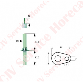 Electrod de aprindere LF 23mm LF 15mm D1 ø 7mm L1 50mm LC1 25mm LC2 29mm racord F 2,8x0,8mm 