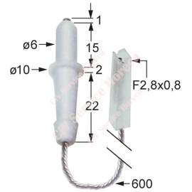 Electrod de aprindere D1 ø 6mm lungime cablu 600mm racord F 2,8x0,8mm D2 ø 10mm L1 1mm LC1 15mm