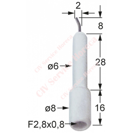 Electrod de aprindere D1 ø 6mm racord F 2,8x0,8mm D2 ø 8mm L1