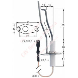 Electrod de aprindere LF 40mm LF 17mm D1 ø 9,5mm L1 55mm L2 18mm L4 10mm L3 26mm LC1 20mm LC2 21mm