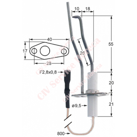 Electrod de aprindere LF 40mm LF 17mm D1 ø 9,5mm L1 55mm L2