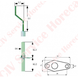 Electrod de aprindere LF 38mm LF 17mm D1 ø 9,5mm L1 100mm L2 30mm L3 26mm LC1 20mm LC2 19mm