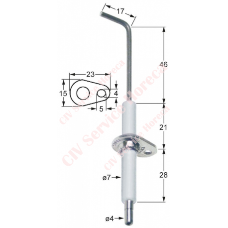Electrod de aprindere LF 23mm LF 15mm D1 ø 7mm L1 46mm L2 17mm