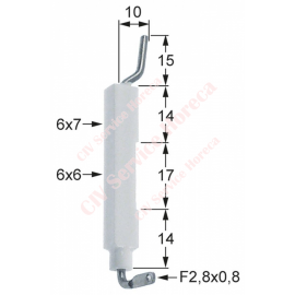 Electrod de aprindere D1 ø 6x7mm racord F 2,8x0,8mm D2 ø 6x6mm L1 15mm L2 10mm