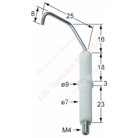 Electrod de aprindere D1 ø 7mm D2 ø 9mm racord M4 L1 16mm L2