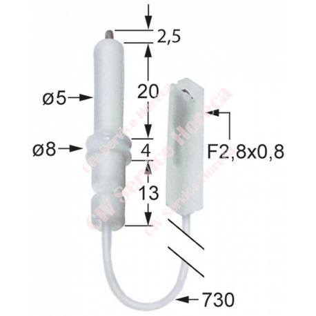 Electrod de aprindere D1 ø 5mm lungime cablu 730mm racord F
