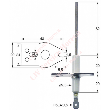 Electrod de aprindere LF 48mm LF 1 29mm LF 2 24mm D1 ø 9,5mm L1