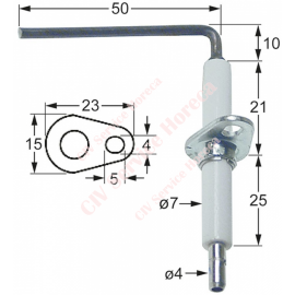 Electrod de aprindere, lungime 23mm, latime flansa 15mm, D