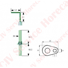Electrod de aprindere, lungime 23mm, latime flansa 15mm, D 1⌀7mm, L1 - 10mm, L2 - 50mm