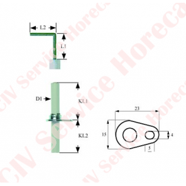 Electrod de aprindere LF 23mm LF 15mm D1 ø 6,5mm L1 9mm L2 16mm LC1 17mm LC2 17mm