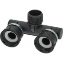 Racord furtun filet 3/4" plastic distanță între racorduri 60mm în formă de T